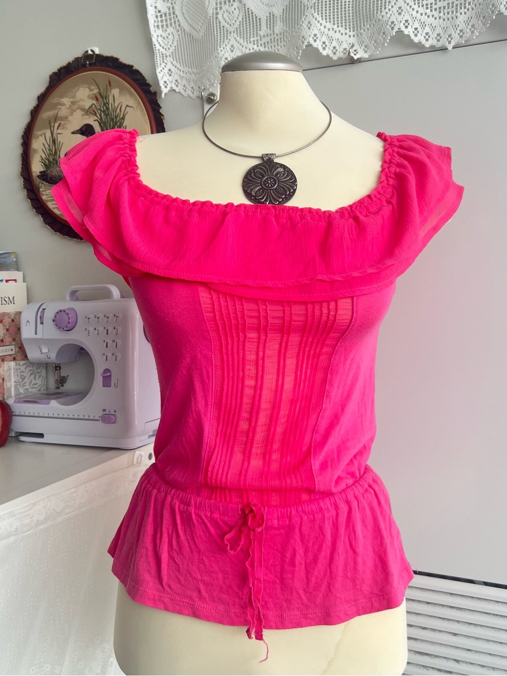 Aeropostale hot pink off the shoulder blouse with ruffle detail